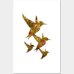 Golden Hummingbirds Pattern Posters and Art